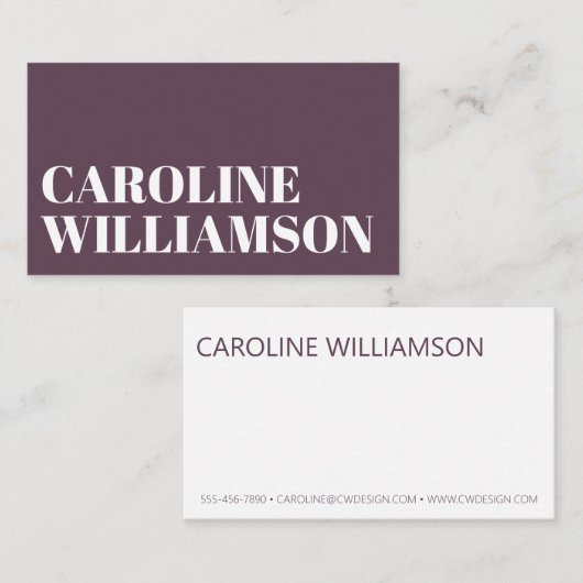 Hedendaagse Minimal Bold Typography Dark Mauve Visitekaartje (Voorkant / Achterkant)