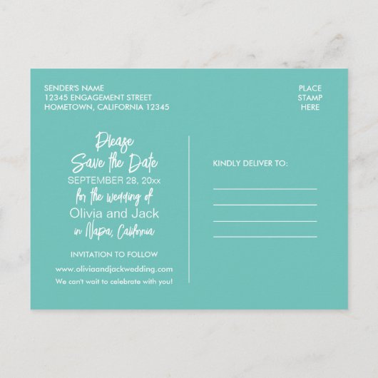 Hedendaagse Minimal Robins Egg Blue Save the Date Briefkaart (Achterkant)