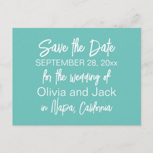 Hedendaagse Minimal Robins Egg Blue Save the Date Briefkaart (Voorkant)