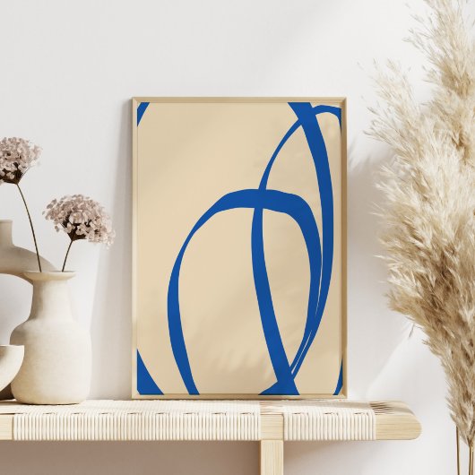 Hedendaagse minimalistische blauwe Abstracte lijnk Poster