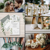 Hedendaagse minimalistische eucalyptus all in one uitnodiging