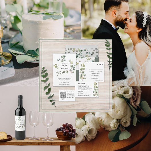 Hedendaagse minimalistische eucalyptus all in one uitnodiging