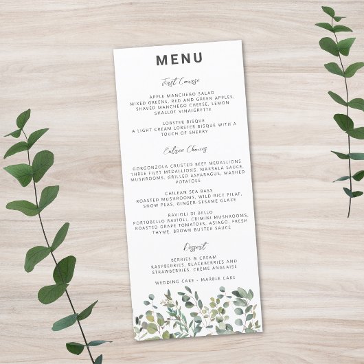 Hedendaagse minimalistische eucalyptus menu