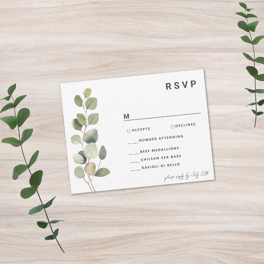 Hedendaagse minimalistische eucalyptus RSVP kaartje