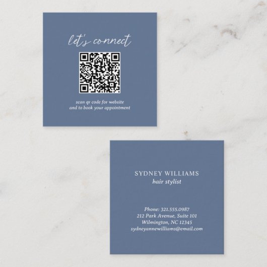 Hedendaagse minimalistische stoffige blauwe QR-cod Vierkante Visitekaartje (Voorkant / Achterkant)