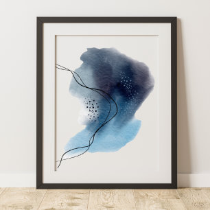 Hedendaagse Moderne Abstracte Kunst Blauw Zwart Poster