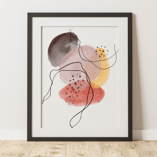 Hedendaagse Moderne Abstracte Kunst Roze Geel Zwar Poster
