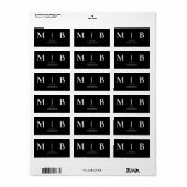 Hedendaagse Moderne B/W Monogram Trouwadres Etiket (Full Sheet)
