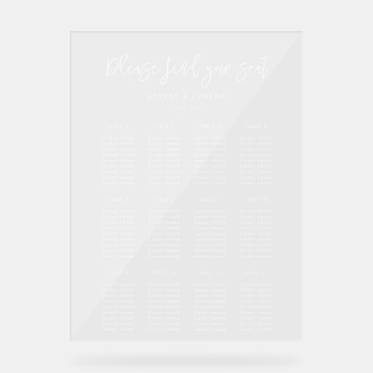 Hedendaagse Moderne Bruiloft Duidelijke Zitgrafiek Acryl Bord (Voorkant)