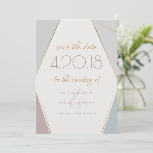 hedendaagse moderne geometrische stripeslaat save the date (Staand voorkant)