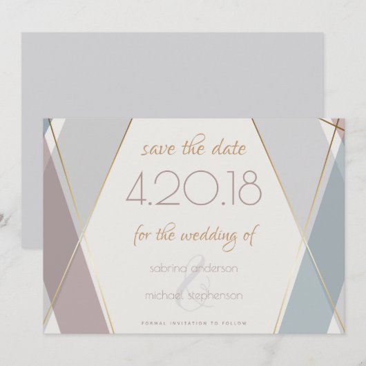 hedendaagse moderne geometrische stripeslaat save the date (Voorkant / Achterkant)