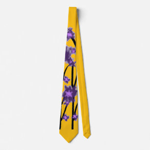 Hedendaagse Moderne Paarse Bloemen Geel Stropdas
