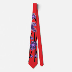Hedendaagse Moderne Paarse Bloemen Rood  Stropdas
