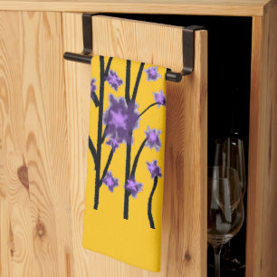 Hedendaagse Moderne Paarse Bloesems Geel Theedoek