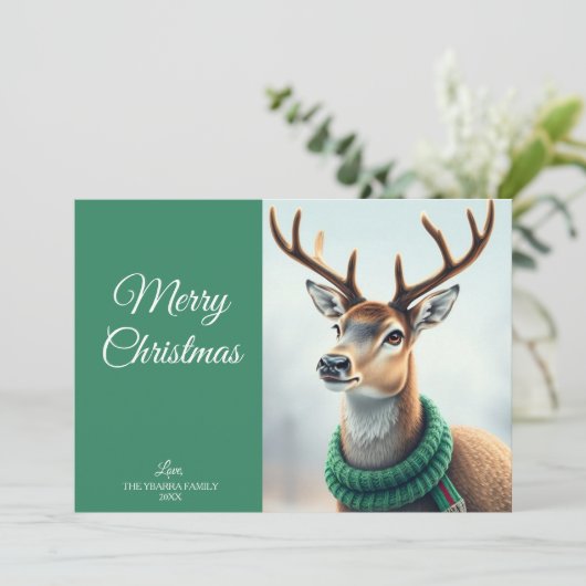 Hedendaagse moderne vrolijke kerst hert niet-foto feestdagenkaart (Staand voorkant)