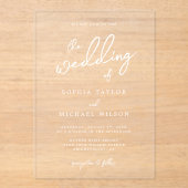 Hedendaagse moderne witte bruiloft acryl uitnodigingen (Voorkant)