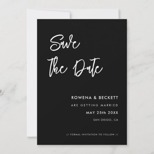 Hedendaagse moderne zwart Foto Save The Date (Voorkant)