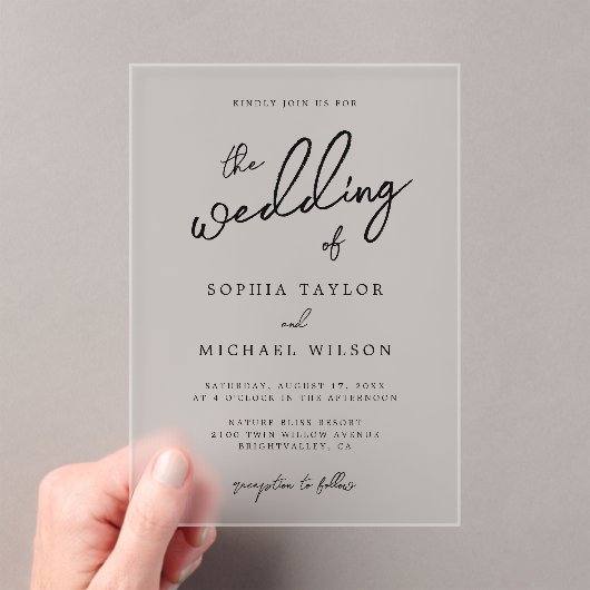 Hedendaagse moderne zwart-wit bruiloft acryl uitnodigingen (Insitu (Draagbaar))