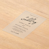 Hedendaagse moderne zwart-wit bruiloft acryl uitnodigingen (Laagn)