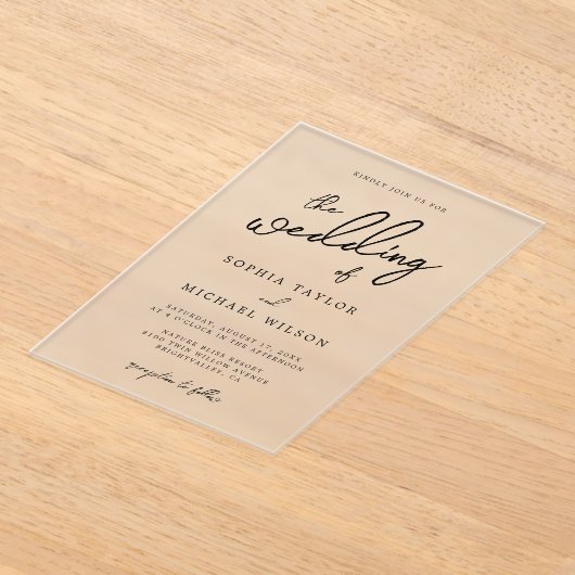 Hedendaagse moderne zwart-wit bruiloft acryl uitnodigingen (Laagn)