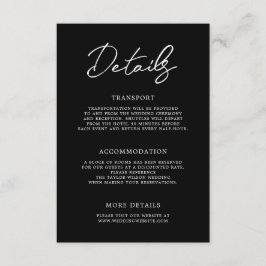 Hedendaagse Moderne Zwart Wit Bruiloft Details Informatiekaartje