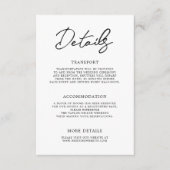 Hedendaagse Moderne Zwart Wit Bruiloft Details Informatiekaartje (Voorkant)