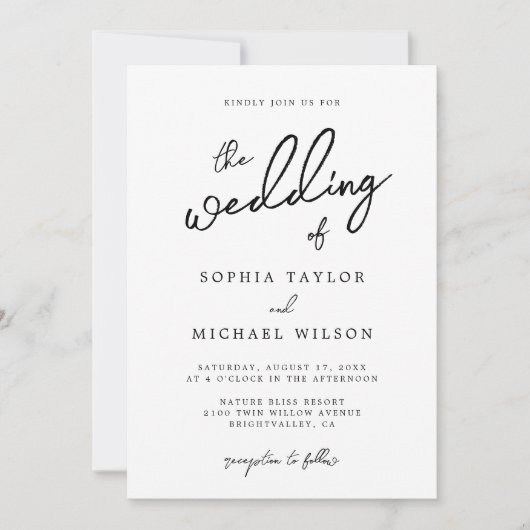 Hedendaagse moderne zwart-wit bruiloft kaart (Voorkant)