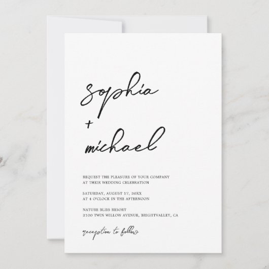 Hedendaagse moderne zwart-wit bruiloft kaart (Voorkant)