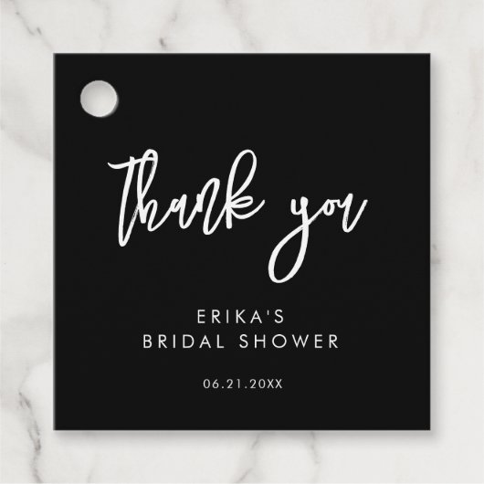 Hedendaagse Moderne Zwarte Bruidsdouche Bedankjes Labels (Voorkant)