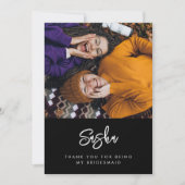 Hedendaagse moderne zwarte bruidsmeisje foto bedankkaart (Voorkant)