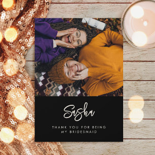 Hedendaagse moderne zwarte bruidsmeisje foto bedankkaart