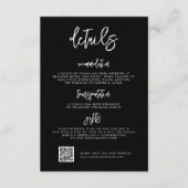 Hedendaagse moderne zwarte bruiloft details QR cod Informatiekaartje (Voorkant)