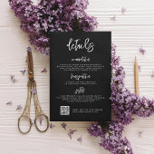 Hedendaagse moderne zwarte bruiloft details QR cod Informatiekaartje