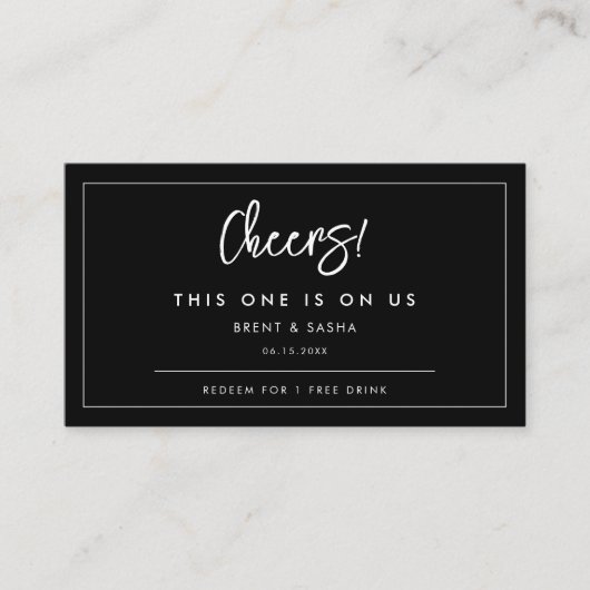 Hedendaagse moderne zwarte bruiloft drink ticket (Voorkant)
