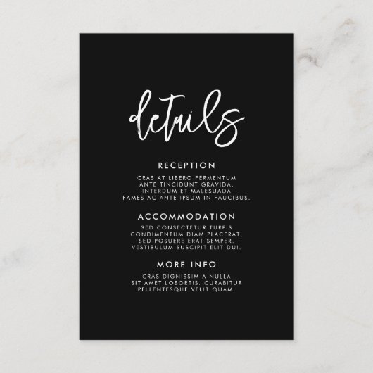 hedendaagse moderne zwarte-gastinformatiekaart informatiekaartje (Voorkant)