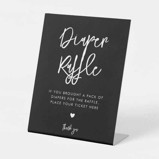 Hedendaagse moderne zwarte luier Raffle Reclamebord Met Voetstuk (Voorkant)