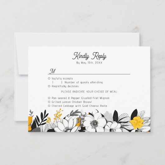 Hedendaagse monochrome bloemen maaltijdkeuzes RSVP kaartje (Voorkant)