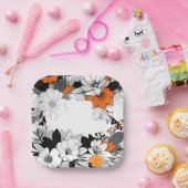 Hedendaagse monochrome oranje bloemen bruiloft papieren bordje (Feest)