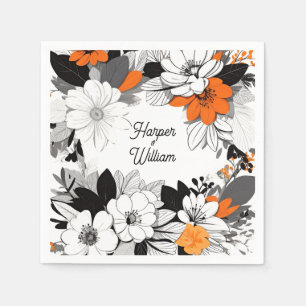 Hedendaagse monochrome oranje bloemen bruiloft servet