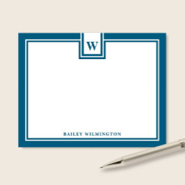 Hedendaagse Monogram Diepblauwe Rand Briefpapier Notitiekaartje