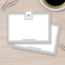 Hedendaagse Monogram Vette Grijze Rand Briefpapier Notitiekaartje
