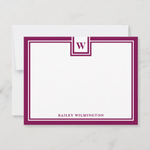 Hedendaagse Monogram Wijnrode Rand Briefpapier Notitiekaartje