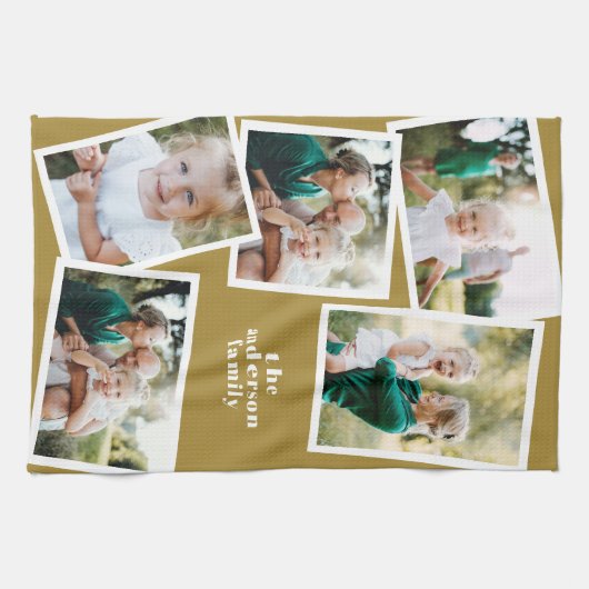 Hedendaagse Mosterd Multi Foto Familiecliché Keuke Theedoek (Horizontaal)