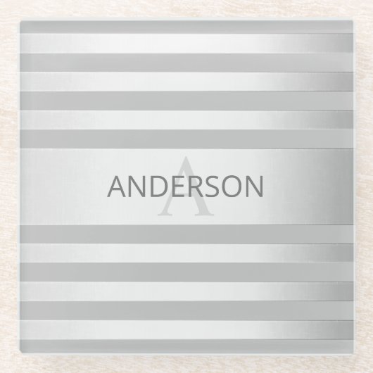 Hedendaagse namaak zilveren ombre strepen & grijs glazen onderzetter (Voorkant)