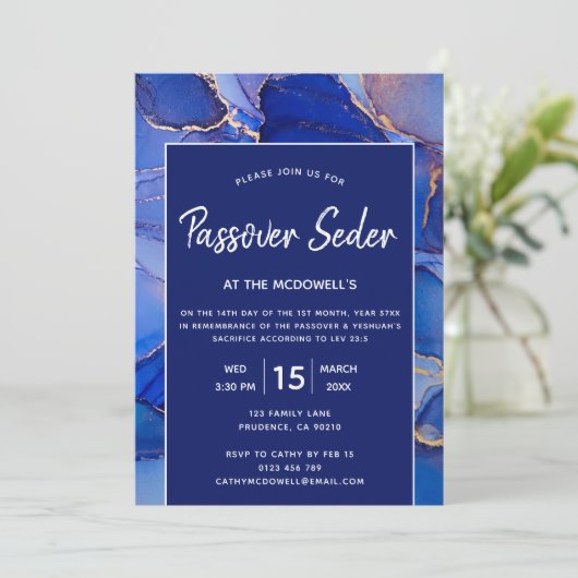 Hedendaagse Navy Blauw Witte Pasen Uitnodiging (Staand voorkant)
