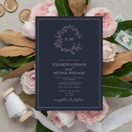 Hedendaagse Navy Blauwe Blush Roze Monogram Trouwf Kaart