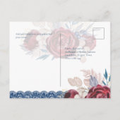 Hedendaagse Navy Blauwe Bordeaux Bloemrijke Kanten Briefkaart (Achterkant)
