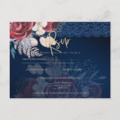 Hedendaagse Navy Blauwe Bordeaux Bloemrijke Kanten Briefkaart (Voorkant)