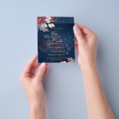 Hedendaagse Navy Blauwe Bordeaux Kleur Bloemrijke  Flyer (Hand)