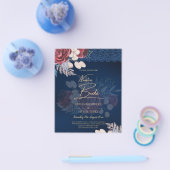 Hedendaagse Navy Blauwe Bordeaux Kleur Bloemrijke  Flyer (Enkel)